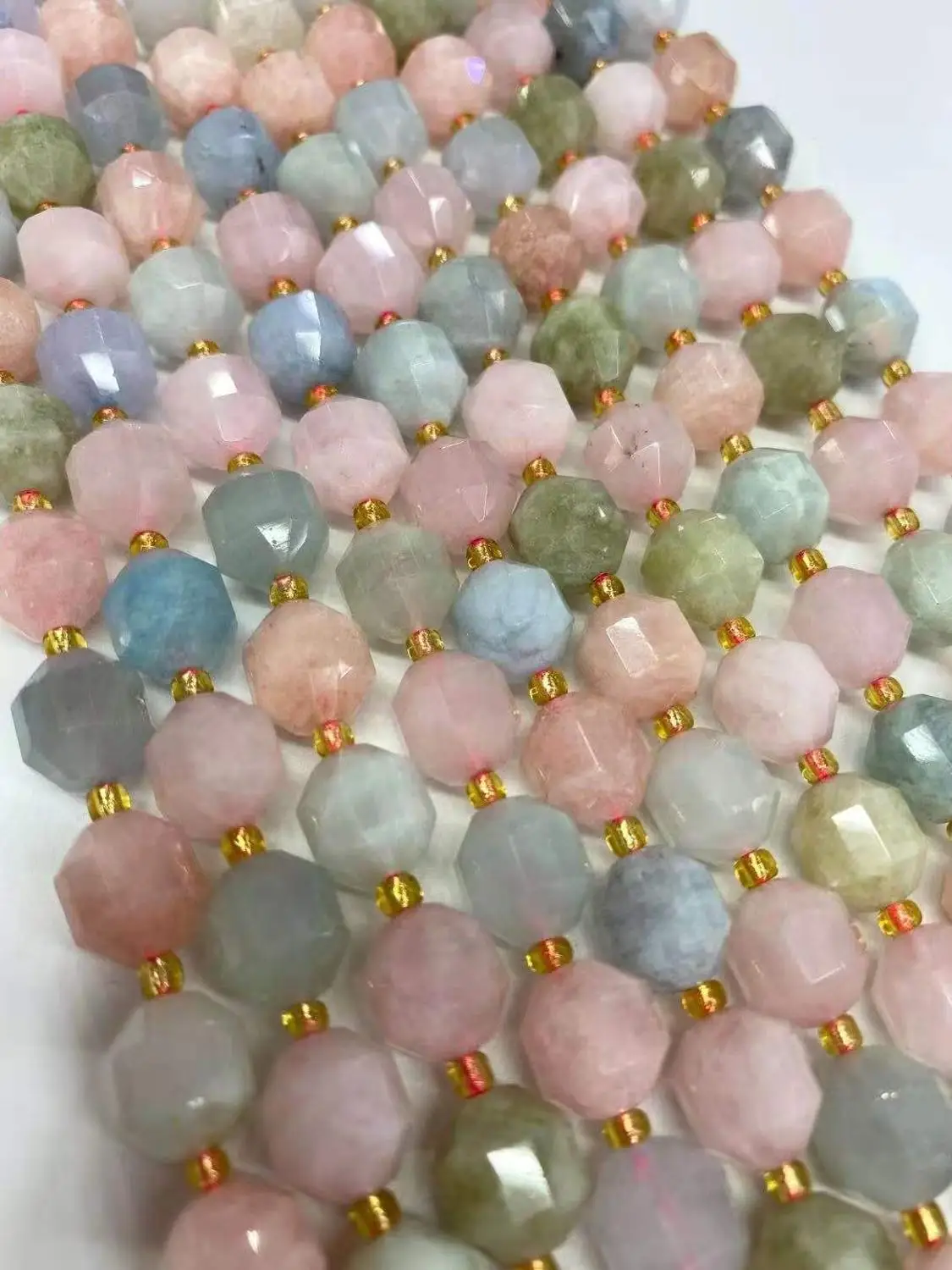 

Natural Morganite 8-10mm faceted sharp energy column loose beads stone for Christmas jewelry making DIY