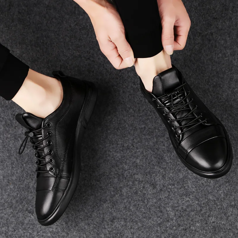 Classic Sneakers Men Casual Leather Shoes Male Lace-Up Genuine Leather Flats Fashion Korean Simple Footwear Size 47 mens shoes