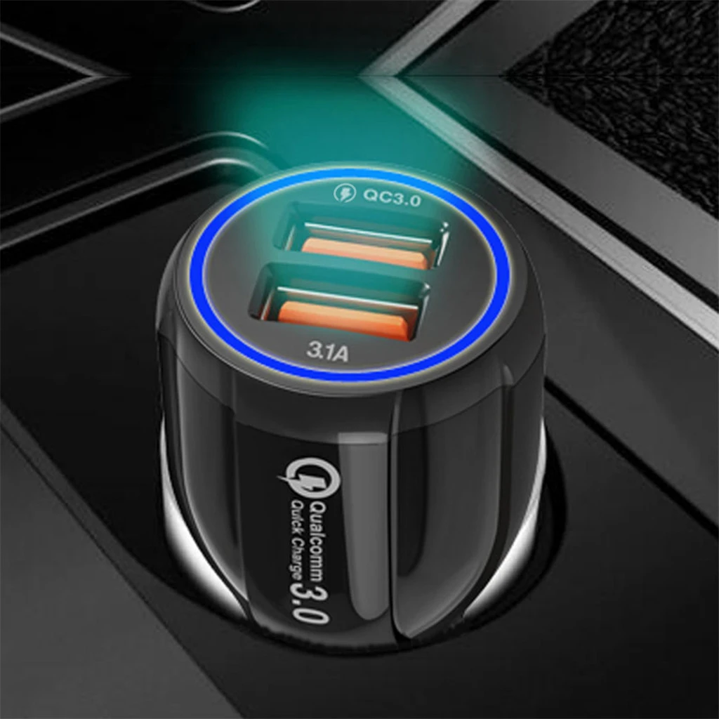 White Car Charger 2 Dual Port QC 3.0 USB Charger Fast Charge Universal For Motorcycle Phone Samsung Xiaomi Huawei Phone Charger 