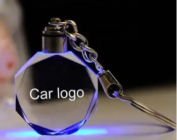 

Wholesale 10pcs/lot New Seven Colours Flashing Luminous Key Chain Car Logo LED crystal Cut Glass Car Logo Key Ring Key Holder