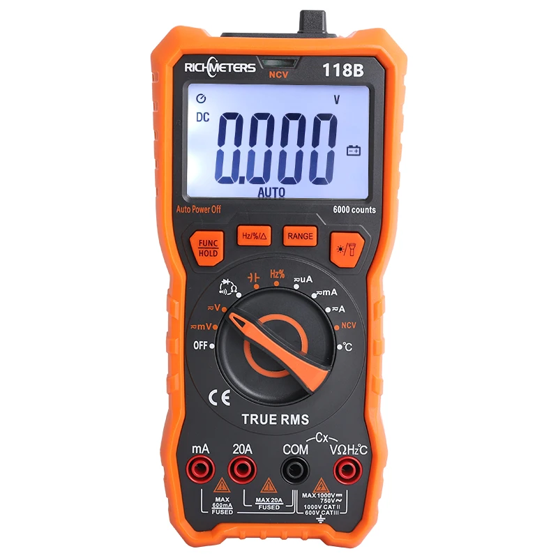 20A Цифровой мультиметр 6000 отсчетов тестер Профессиональный NCV HFE True RMS 100mF емкость