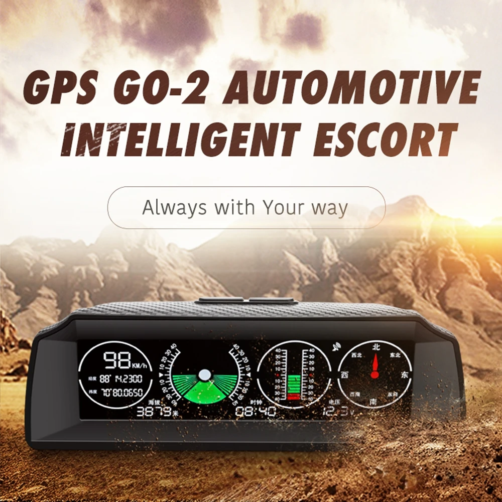 

New Go-2 Gps Car Head Up Display Speed Slope Meter Inclinometer Compass Automotive Hud Pitch Tilt Angle Protractor Clock Latitud