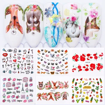 

1pcs Nail Sticker Flower Cute Animal Water Decals Blooming Summer Watermark Slider For Nail Art Decoration Manicure TRWG294-2128