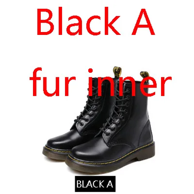 Размеры 35-42; ботинки на плоской платформе; женская обувь; сезон осень-зима; теплые модные ботинки из натуральной кожи на меху на шнуровке в военном стиле; Botas Feminina - Цвет: black A fur inner
