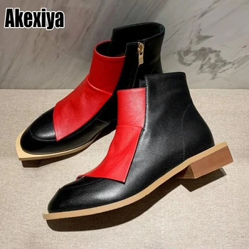 

INS HOT women ankle boots size 34-41 temperament Fashionable women's shoes Two-color stitching boots women autumn winter p006