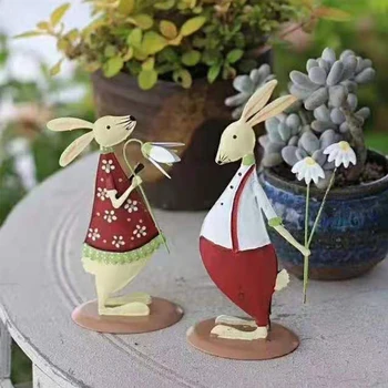 

Metal Christmas Rabbit Shape Statue Animal Garden Sculpture Outdoor Fences Lawn Yard Decoration Figurines Valentine Romantic