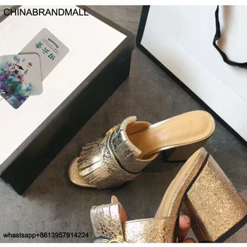 

leather Fish mouth toe heels Luxury Famous Brand women gg shoes retro fashion tassels high heels footwear women pumps