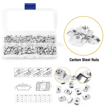 

180Pcs T Nuts, M3 M4 M5 Nut Hammer Head Fastener Nut Nickel Plated Carbon Steel with 4 Matching Wrenches for Aluminum Profile