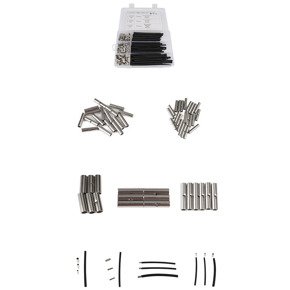 380pcs Non-insulated Butt Connector Heat Shrink Tubing Assortment 10-12AWG,14-16AWG,18-22AWG Battery Quick Connector