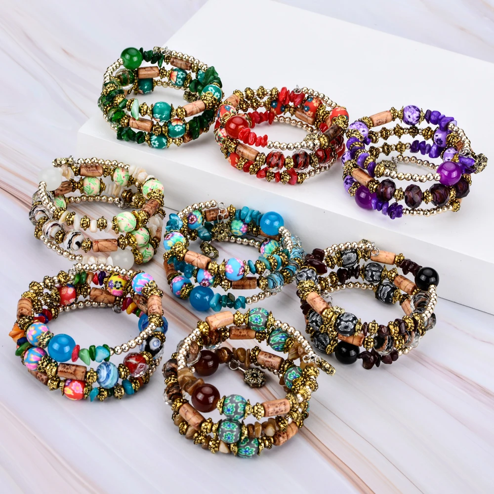 Многослойные женские браслеты в стиле бохо с бусинами и кристаллами браслет из
