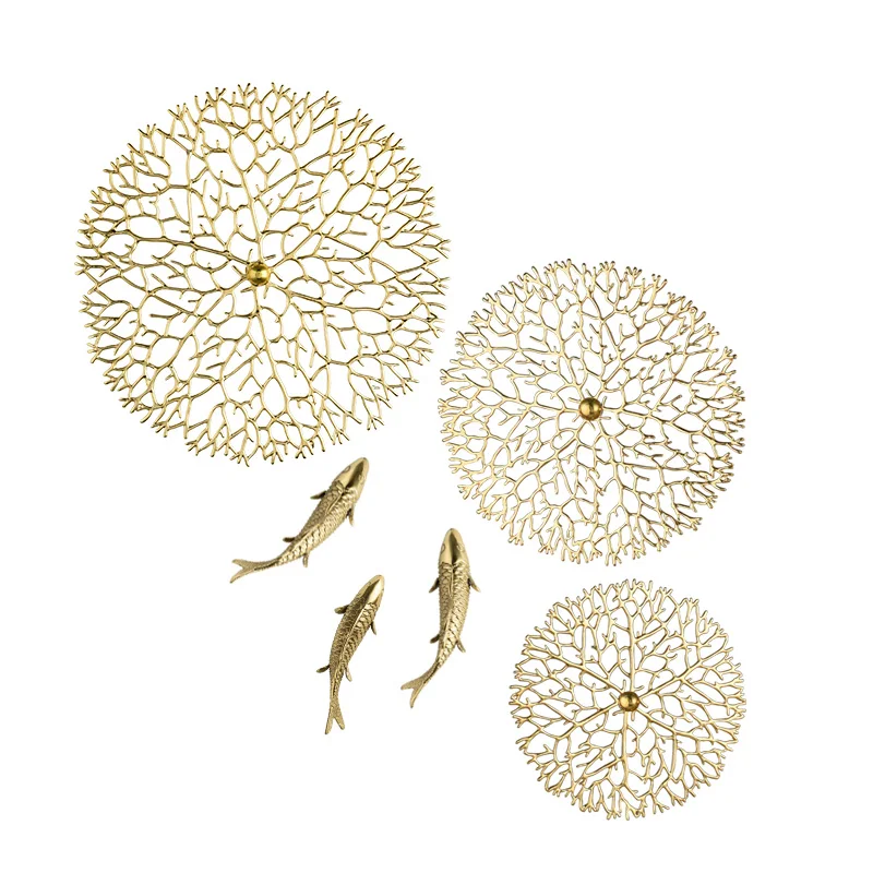 Brass Golden Fish Coral Lotus Leaf Wall Hanging 3D Metal Pendant Room Decor Copper Carp Wall Hanging Luxury Bedroom Decoration 5