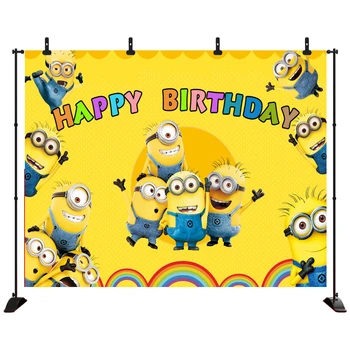 

Photography backdrop polka dots Minions birthday party backgrounds for photo shoot photocall printed shoot props