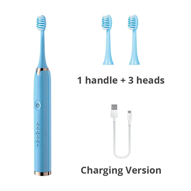 Ultrasonic Electric Toothbrush Wireless Charging for Adult IPX7 Waterproof Replacement Heads Whitening Teeth Timer Smart Brush BU-Charging Version