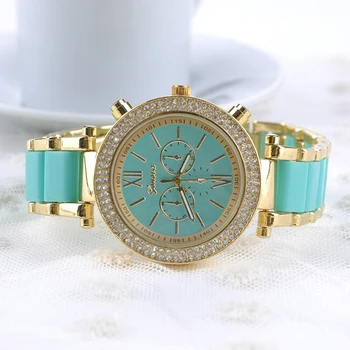 

Daily Gold-plated Gift Shopping Ceramic Easy Reading Fashion Round Shape Casual Artificial Diamond Women Watch