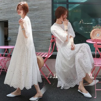 

siddons 2020 New Hollow Out Lace Dress Summer Elegant Beach Dress Female with Spaghetti Strap Vest Summer Dresses Two Piece Set