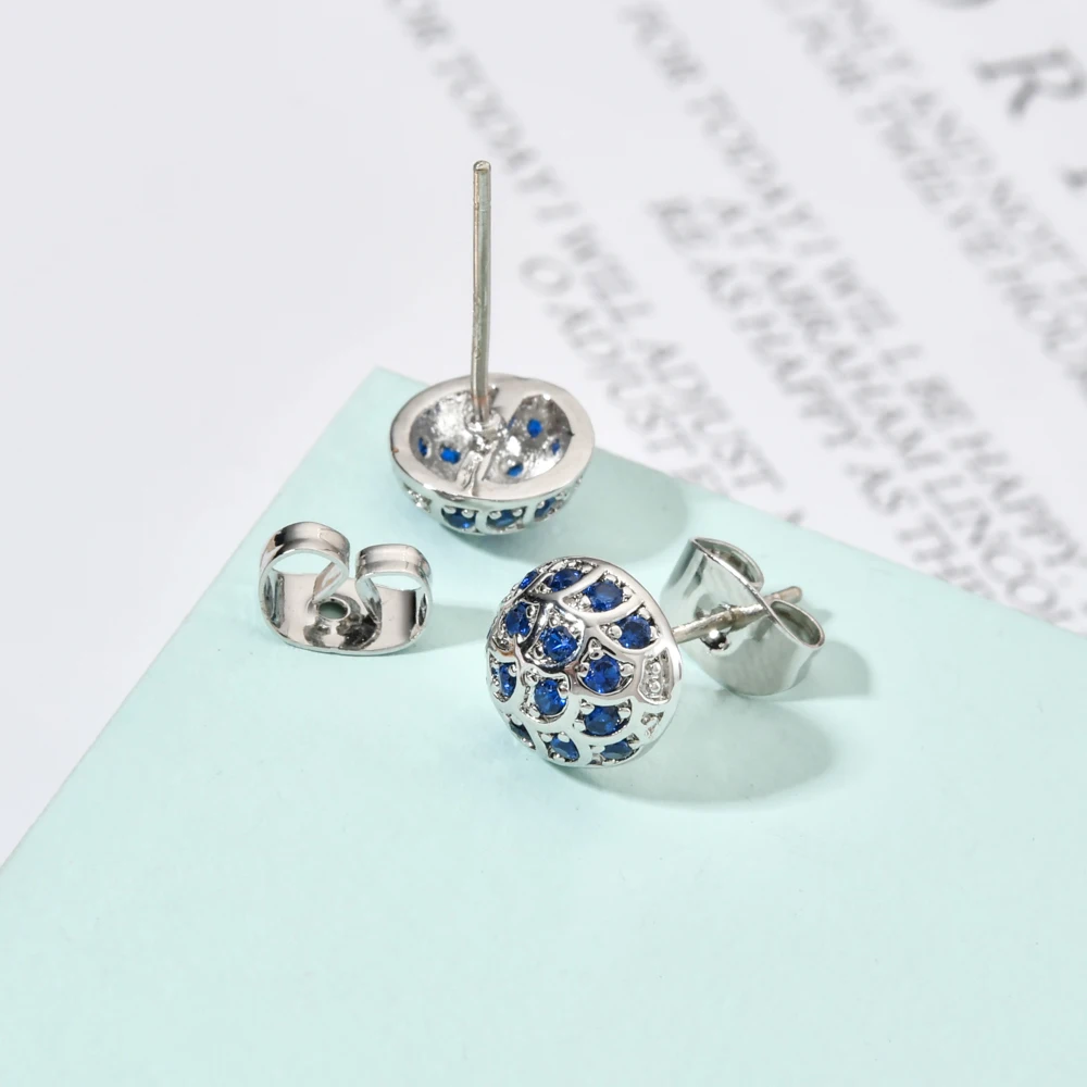 Semicircle blue ocean zircon small earrings women/girls wedding party sweet romantic fashion jewelry earrings ER-460 - Image 4