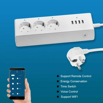 

Smart Power Strip Home Appliance Wifi Socket 3 AC Outlets 4 USB Ports EU Standard Intelligent Home Supply
