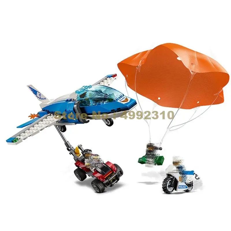 

11208 242pcs city arctic sky police parachute arrest crook's getaway buggy building block 60208 Bricks Toy