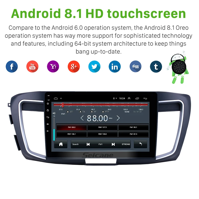Best Seicane 10.1 inch Android 8.1 Car GPS Navigation Radio Stereo for 2013 Honda Accord 9 2.0L Low version Unit support Carplay TPMS 2