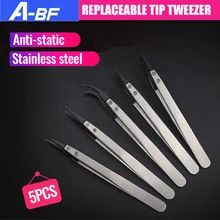 A-BF, металлический пинцет с острыми концами, круглая головка, локоть, пинцет, Сменная головка, набор пинцетов из нержавеющей стали, антистатические