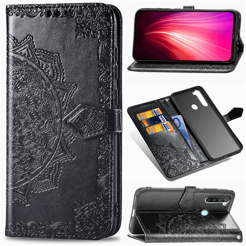 Кожаный чехол книжка с тиснением для xiaomi redmi note 8 pro 8t 8a 7 7a xiomi mi 10 a2 lite a3 9 se 9t poco f1