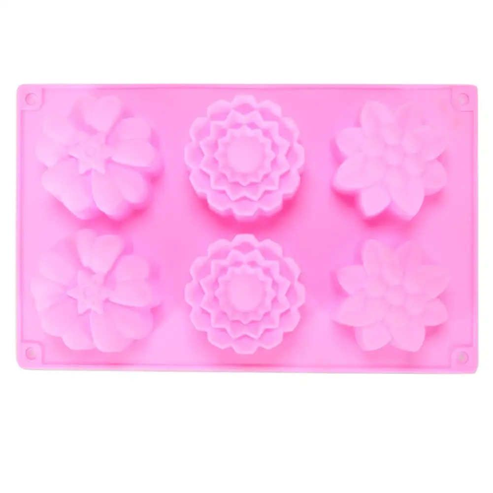 6 отверстий, большой цветок, силиконовая форма для торта, Маффин, чашки, мыло ручной работы, сделай сам, форма для печенья, шоколада, льда, кубиков, поднос