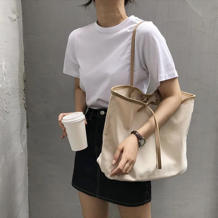 

Bag Female 2019 Spring And Summer New Large-capacity Canvas Bag Student Wild Simple Shoulder Bag Portable Big Bag Ladies Bag
