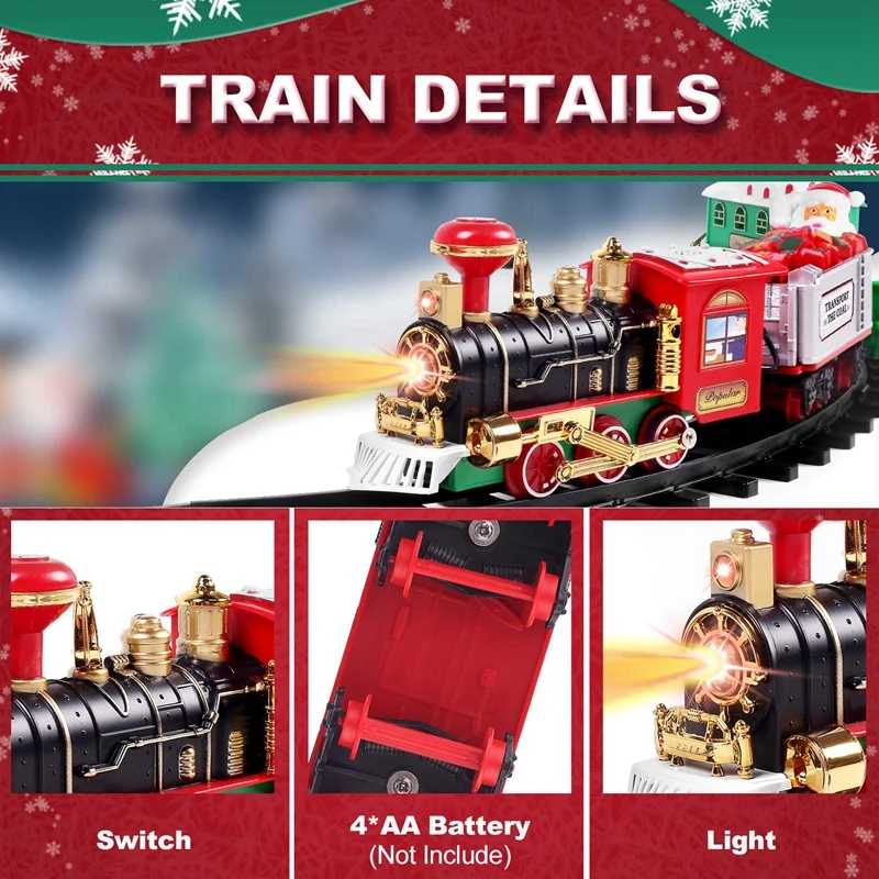 

Toy Train Set with Lights and Sounds ,Christmas Train Set,Round Shape Railway Tracks for Around the Christmas Tree Battery Opera