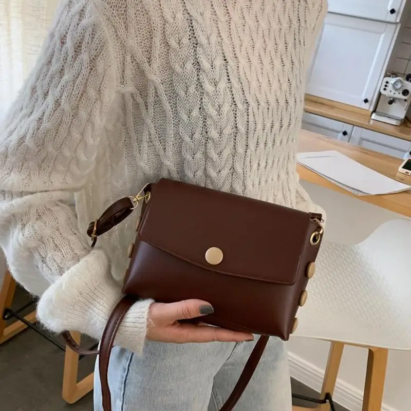 

Hot Sale Handbags Leisure Daily Shopping Fashion Button Vintage Women Shoulder Bags PU Leather Casual Messenger Handbag