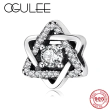 Серебро 925 пробы звезда Давида Звезда Давида CZ бусины Женские аксессуары, подходят к оригиналу Pandora, очаровывательный браслет ювелирные изделия