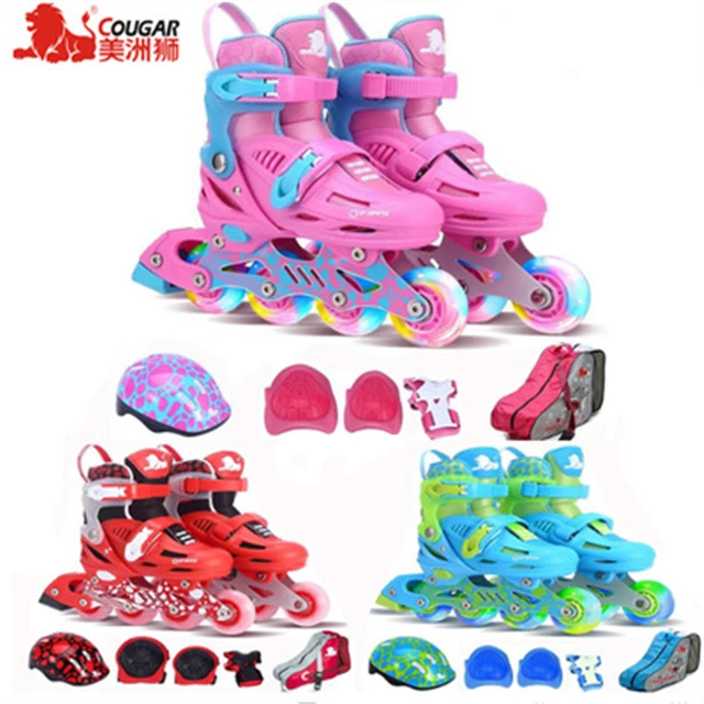 US $33.25 Children's skates full set 8 rounds full flash adjustable inline skates roller skates full set of s