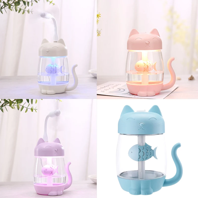 

350ML USB Cat Air Humidifier Ultrasonic Cool-Mist Adorable Mini Humidifier With LED Light Mini USB Fan for Home office
