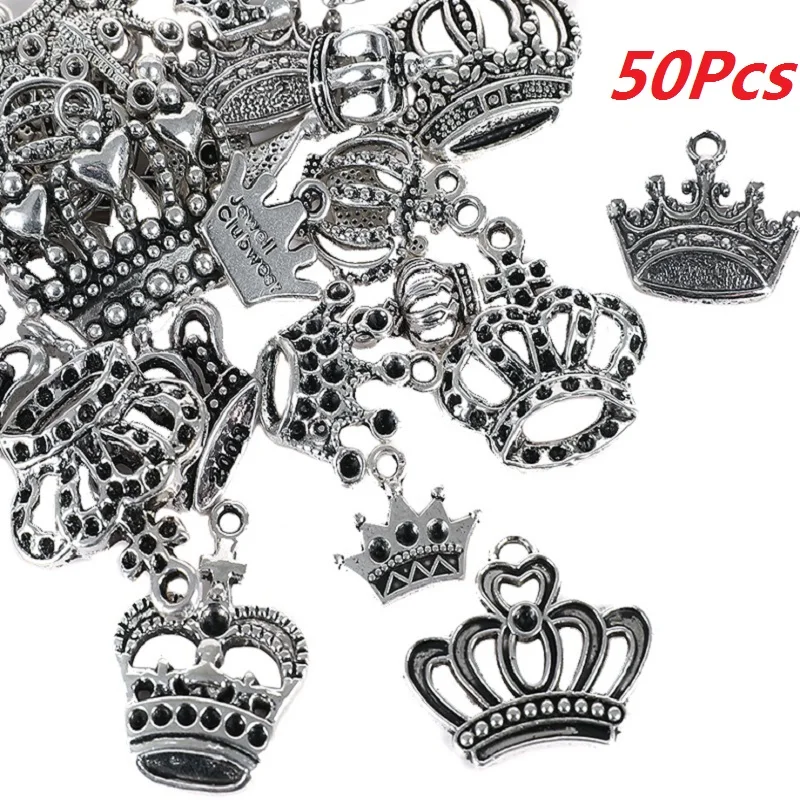 50 шт тибетские серебряные смешанные стили шармы в виде короны принцессы подвески DIY ювелирные изделия для ожерелья Аксессуары для изготовления браслетов