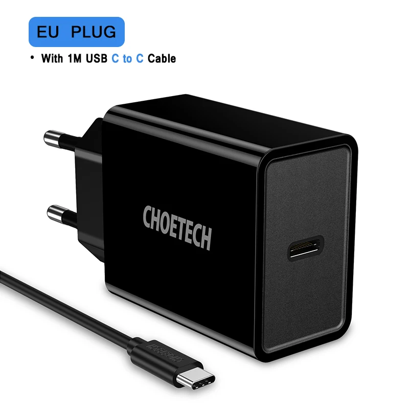CHOETECH Зарядное устройство USB type-C, 18 Вт, штепсельная вилка европейского стандарта, быстрая зарядка USB C PD, настенное зарядное устройство USB для samsung, зарядное устройство для мобильных телефонов - Тип штекера: EU and CC cable
