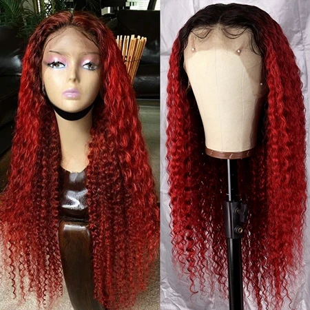 Предпочитаемый 613 парик на кружеве с детскими волосами remy волосы бразильские предварительно выщипанные кудрявые человеческие волосы парик Омбре красные парики для черных женщин - Цвет: Красный