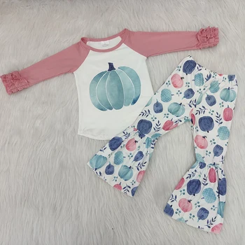 

2020 Winter/Spring Kids Boutique Baby Girl ClothesPumpkin Long Sleeve & Print Bell Bottom Toddler Girl Clothes Kids Clothes