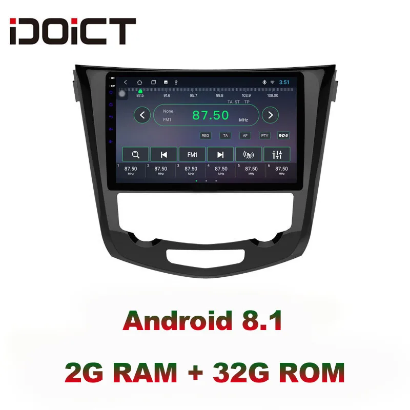 IDOICT Android 8 1 IPS 2G + 32G автомобильный DVD-плеер GPS-навигация Мультимедиа для Nissan X-Trail Qashqa