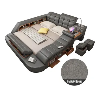 

Bedroom furniture popular grey Ultimate smart leather bed with bluetooth speaker&massage chair