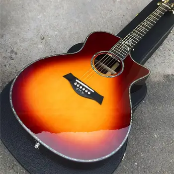 

Sunset 916 Acoustic Guitar,Ebony fingerboard Electric Guitarra acustica,Abalone inlays Solid spruce top,Free shipping