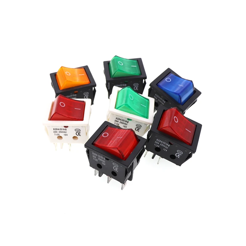 Power Switch 30A 250V 4 6 Pin ON-OFF Boat Rocker Switch Sterling Silver Contacts KCD4 with Led Indicator