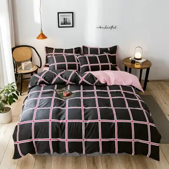 

American style Bedding set 175x220 Duvet Cover With Pillowcase, 210x210 Quilt Covers ,Black plaid Blanket Cover,king Bed Set