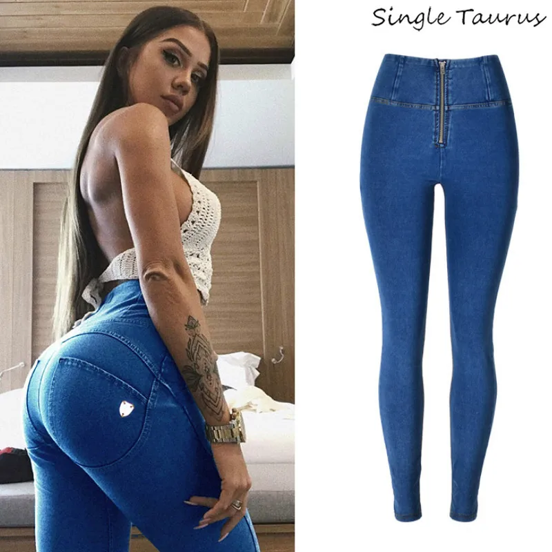 Online Pantalones vaqueros de cintura alta Push Up para Mujer Streetwear Skinny Denim Pants Mujer azul desgastado Jean algodón Spandex chándal Spodnie Damskie