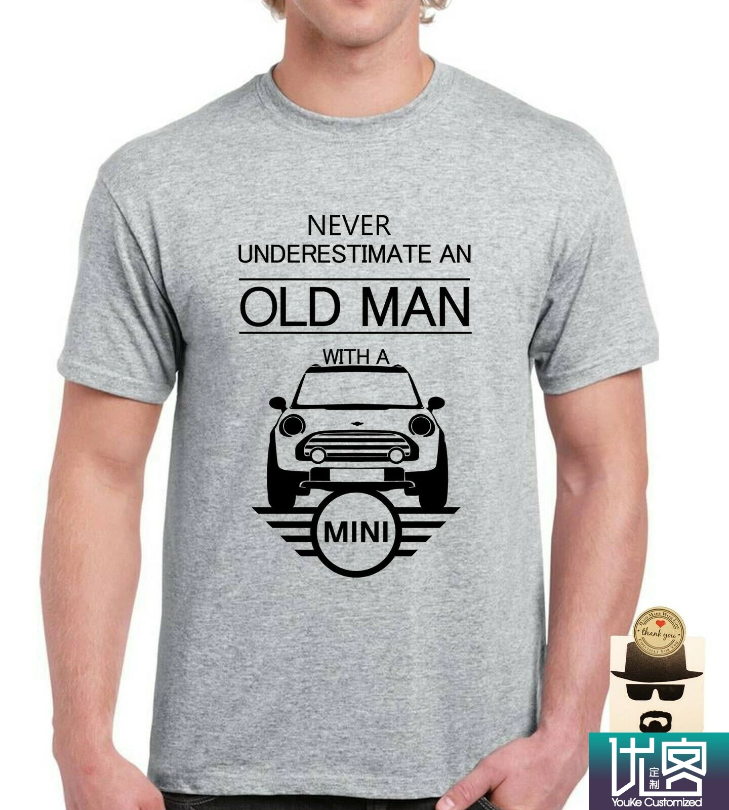 Light Grey Никогда не недооценивайте пожилых людей с Moto Guzzi, Mitsubishi, Mini, Skynet, Suzuki, Tesla Car Amazing Мужская футболка с коротким рукавом - Color: Light Grey