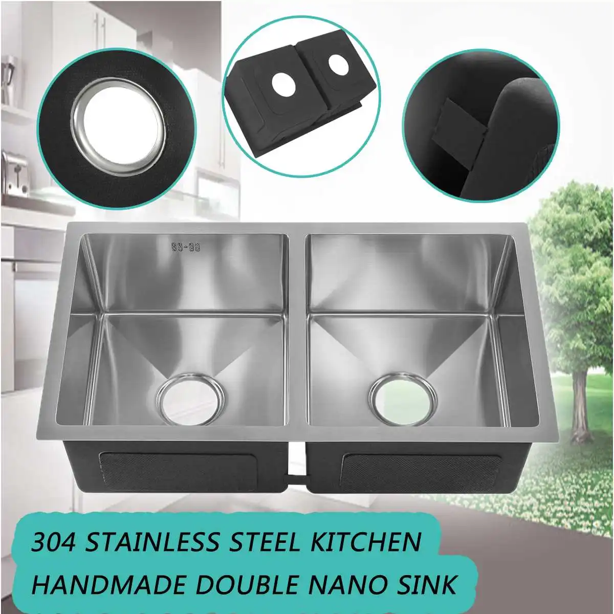 

Stainless Steel Brushed Square Kitchen Sink Double Bowl Wire Drawing Process Seamless Welding Basin Dishes 76x43x23cm