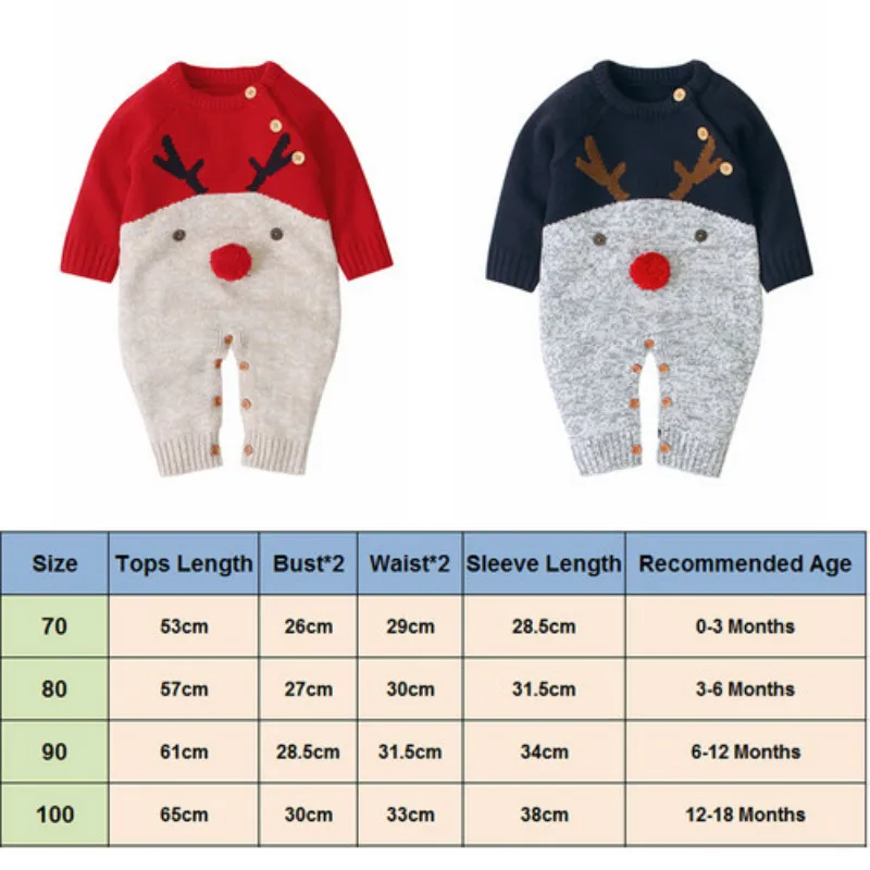 Winter Warm Infant Baby Xmas Jumpsuit Long Sleeve Comfort Knit Cartoon Christmas Elk romper 0-18M Newborn Boys Girls Clothes