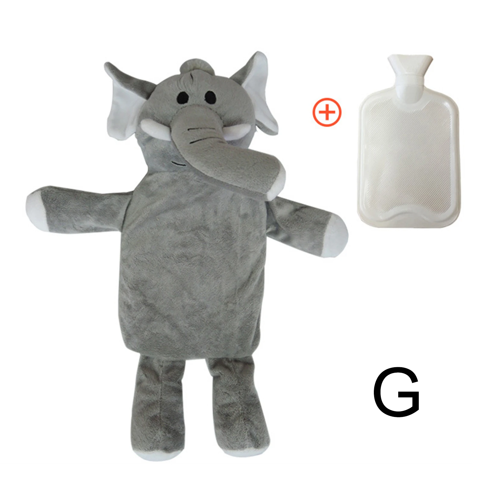 1L Winter Cute Elephant Hot Water Bottle Plush Soft Animal Shape with Fluffy Cover Hand Foot Warming Heating Pad Children Gifts