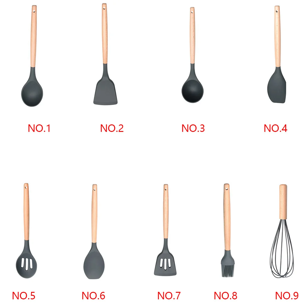 FenKicyen крутые кухонные наборы термостойкая деревянная ручка лопатка суповая ложка скиммер яйцо Beater щетка антипригарный набор для приготовления пищи