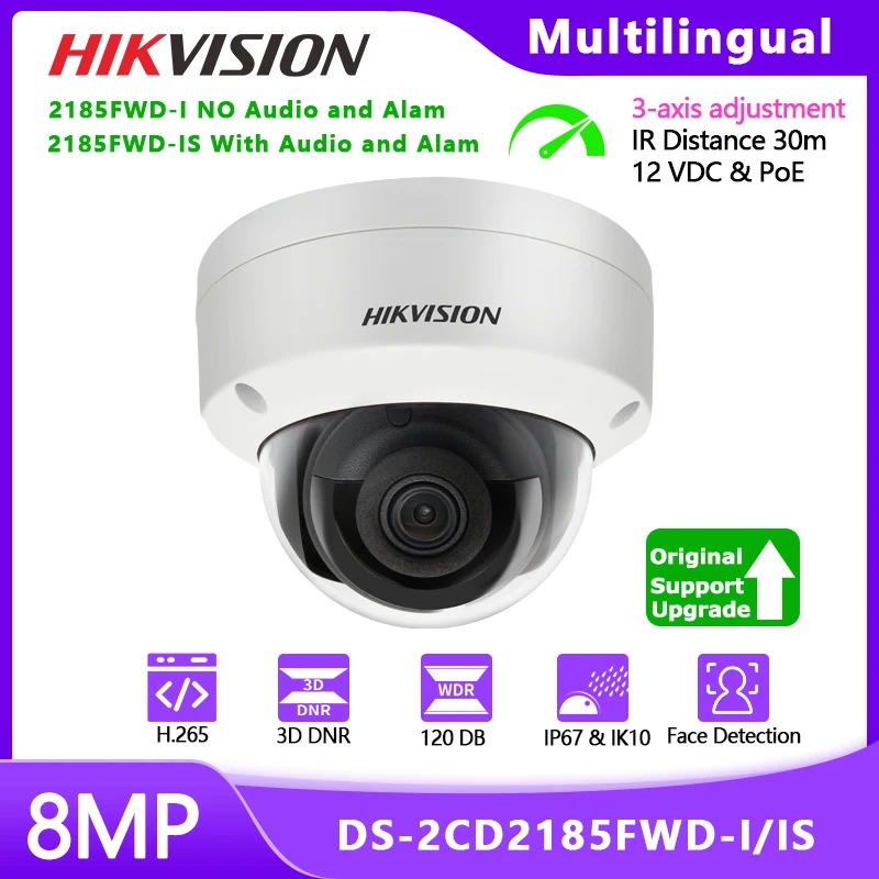 Hikvision Security 8mp Camera Outdoor with Face Detect DS-2CD2185FWD-I IK10 2.8mm Lens H.265 Video Surveillance PoE Webcam Home |