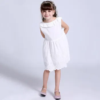 

Kids Dresses For Girls Princess Christmas Toddler Baby Girl Clothes 95% Cotton White Dress With Embroidered Trim
