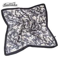 Badinka 2019 новый дизайнер небольшой площади стюардесса шелковый шарф с цветочным принтом шейные шарфы для Для женщин foulard Soie 70*70 см